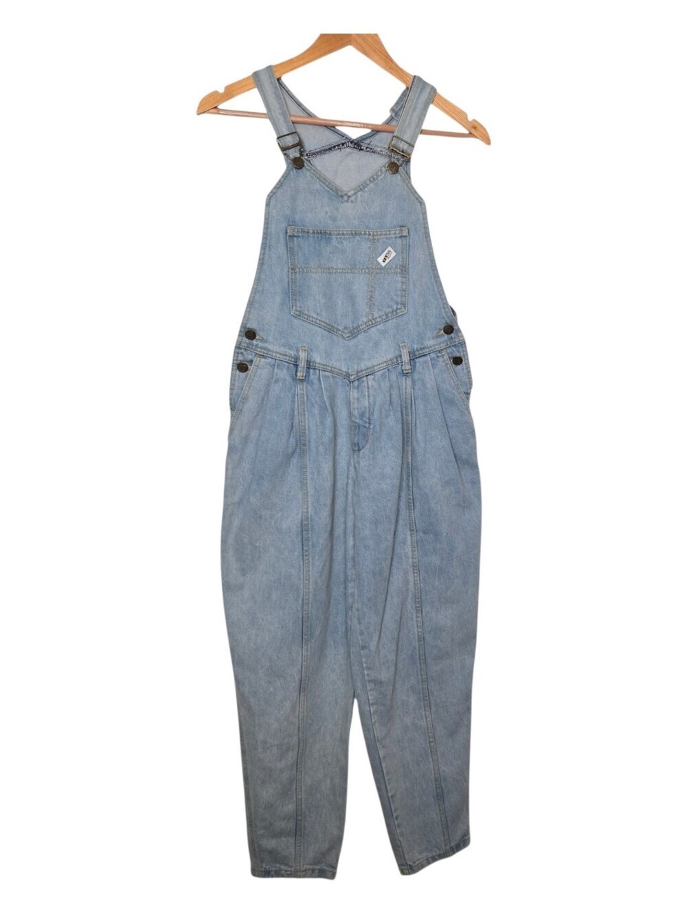 Vintage Guess By Marciano Womens 1980s Light Wash Pleated Denim Jean Overalls 1